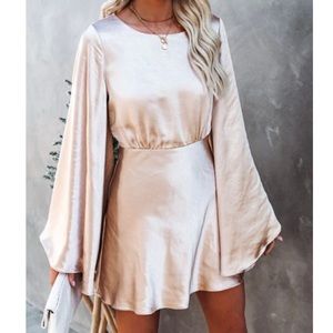 VICI Dolls Bell Sleeve Satin Dress in Champagne Color by DO + BE. NWT!